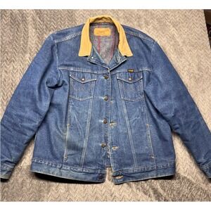 Wrangler Authentic Western‎ Jacket Denim Corduroy Collar Blue Blanket Lined